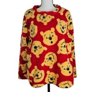 Disney Winnie the Pooh Sherpa Pullover Sleepwear Women’s M Red Fleece Kidcore